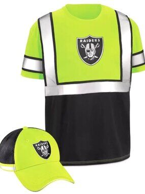 L.V. RAIDERS NFL Mesh Hat + High Visibility Reflective Safety Shirt 2XL NEW LOT